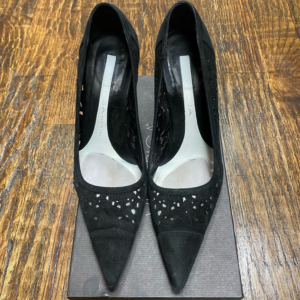 Via Spiga black suede heels